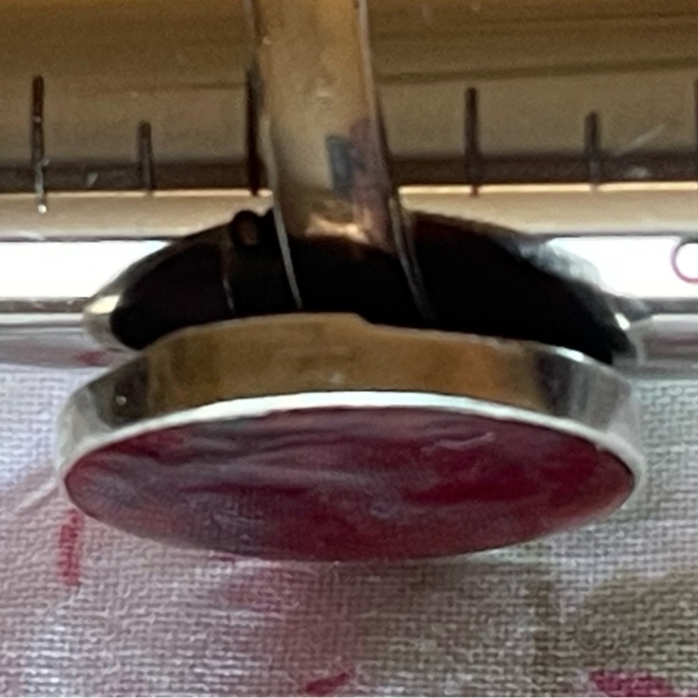 Cherry Red Amber & Sterling Ring - Picture 3 of 6